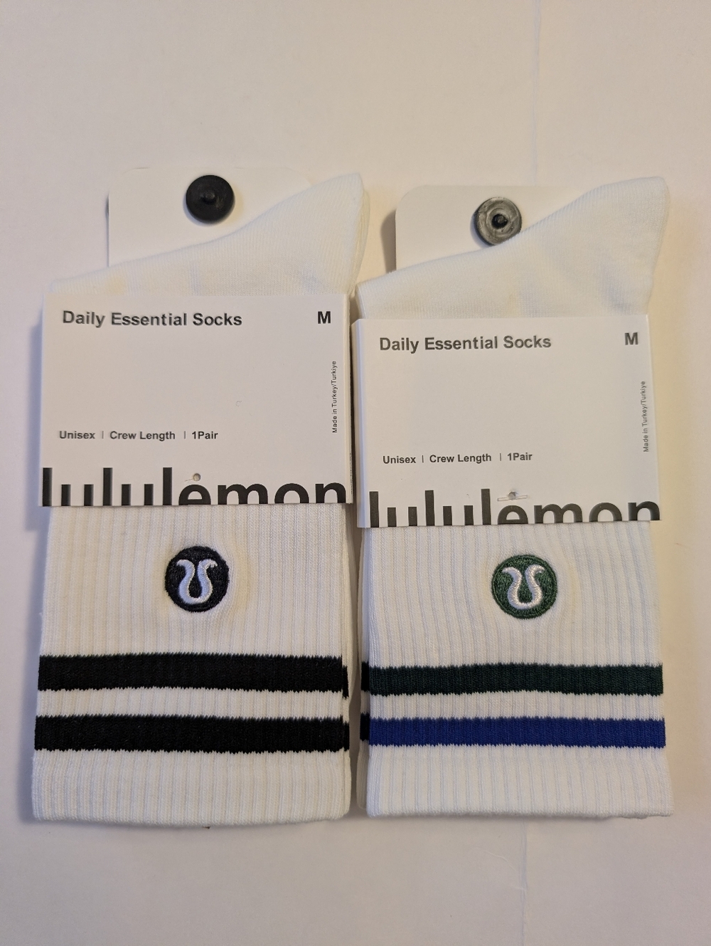 lululemon Unisex Daily Essential Crew Socks Medium (7-9) New -Two Pairs-